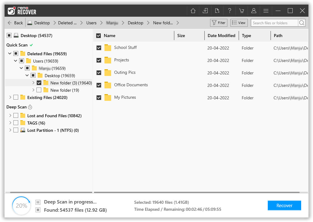 dynamic recovery view