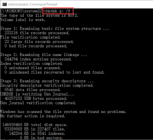 chkdsk f command