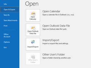 click on import export option to backup pst file transfer outlook to new computer