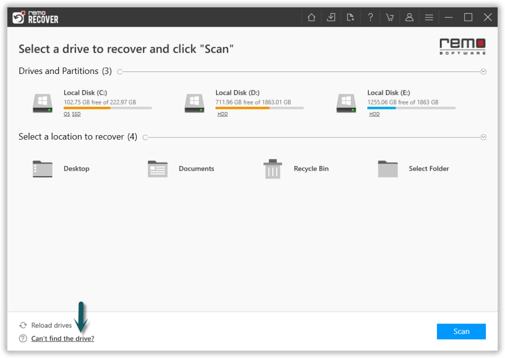 select the drive from where you want to recover data