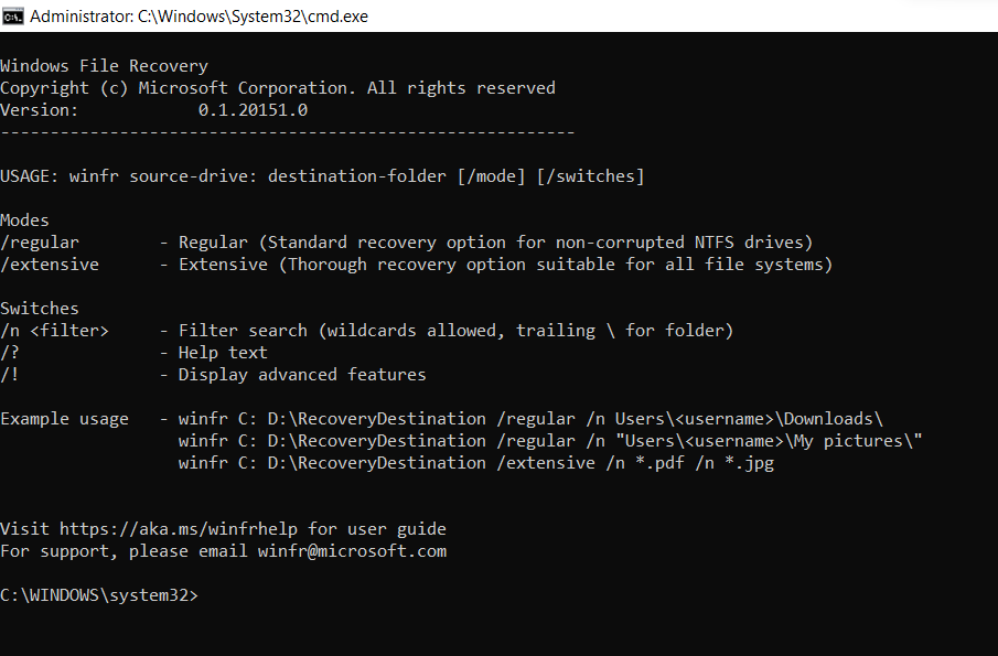 Type the command to perform SD card photo recovery