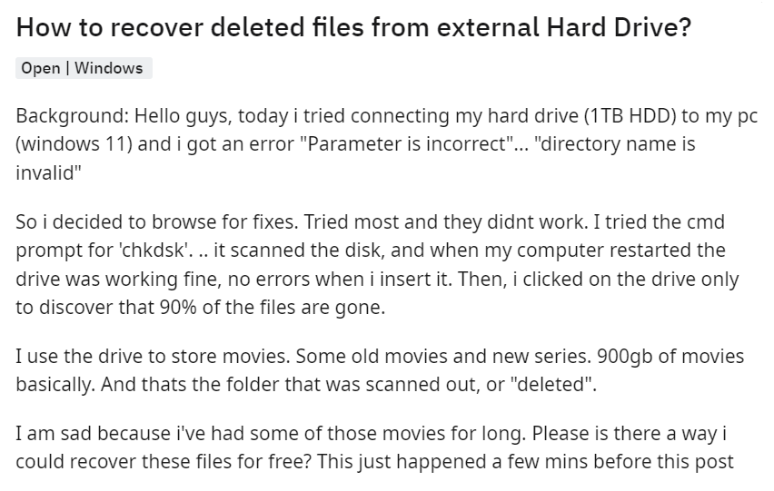 Comment récupérer des fichiers supprimés d'un disque dur externe à partir de Reddit