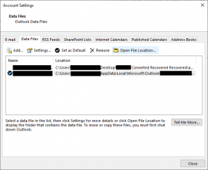 Change location of Outlook data file