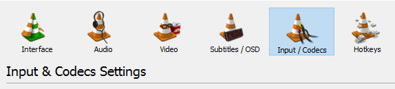 Choose Input / Codecs in VLC