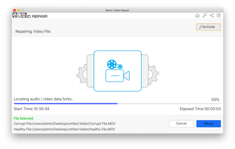 Monitor repairing video file screen