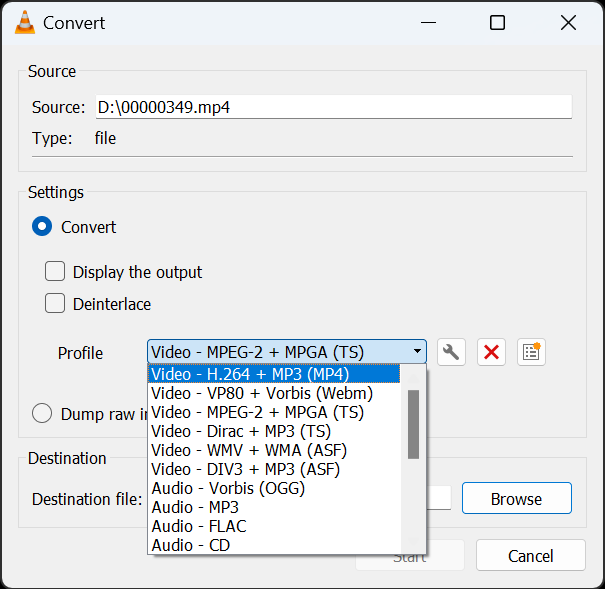 Changing MP4 Video codec under Profile