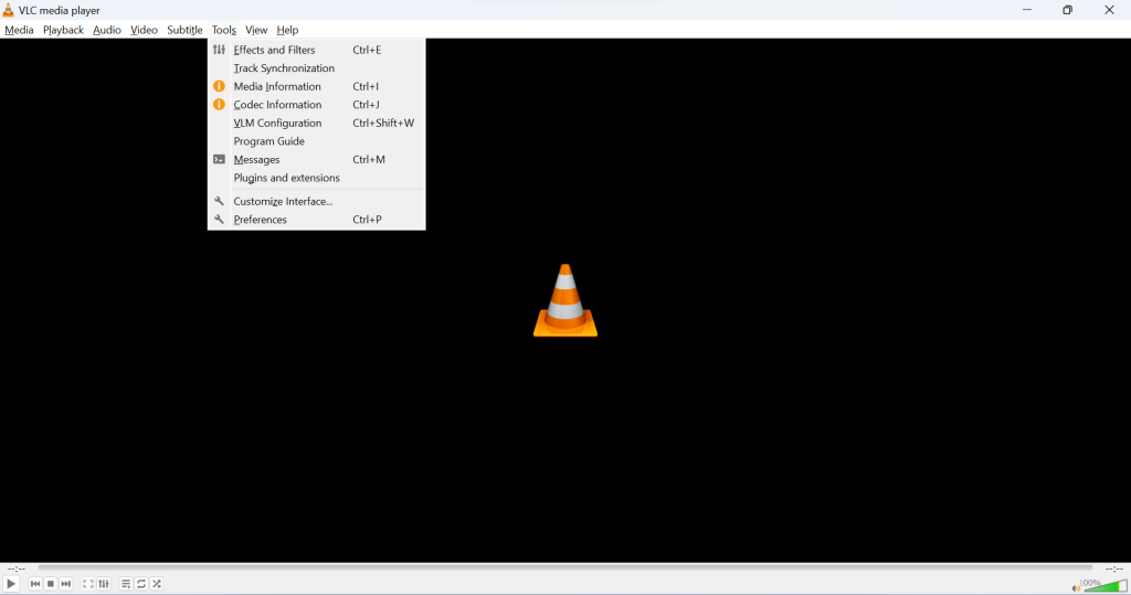 Open Tools and choose Preferences on VLC media player