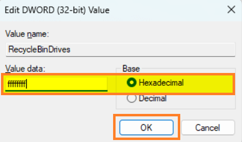 type the hexadecimal value