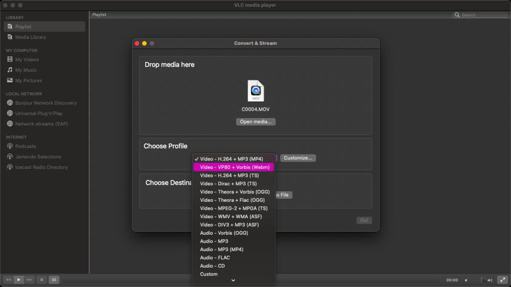 Choose Profile as Video - H.264 + MP3 (MP4) on Mac