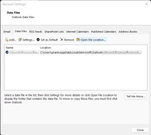 outlook data location