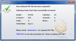 recovered Outlook data using PST repair tool