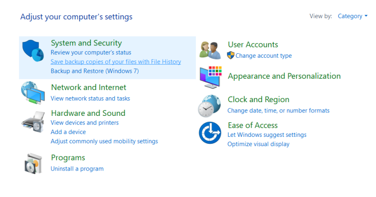 restore backup using file history