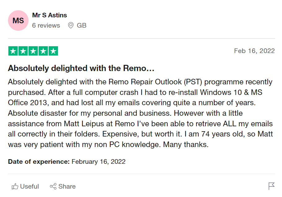 remo-outlook-backup-and-migrate-trustpilot-review