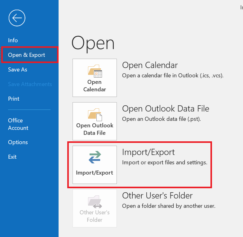 sélectionnez-outlook-import-export-option