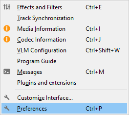 vlc home screen select tools and go to preferences