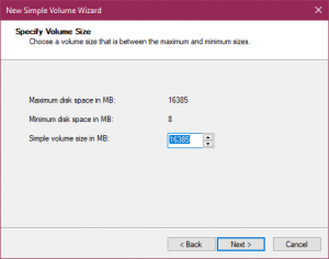 size of drive and assign a drive letter