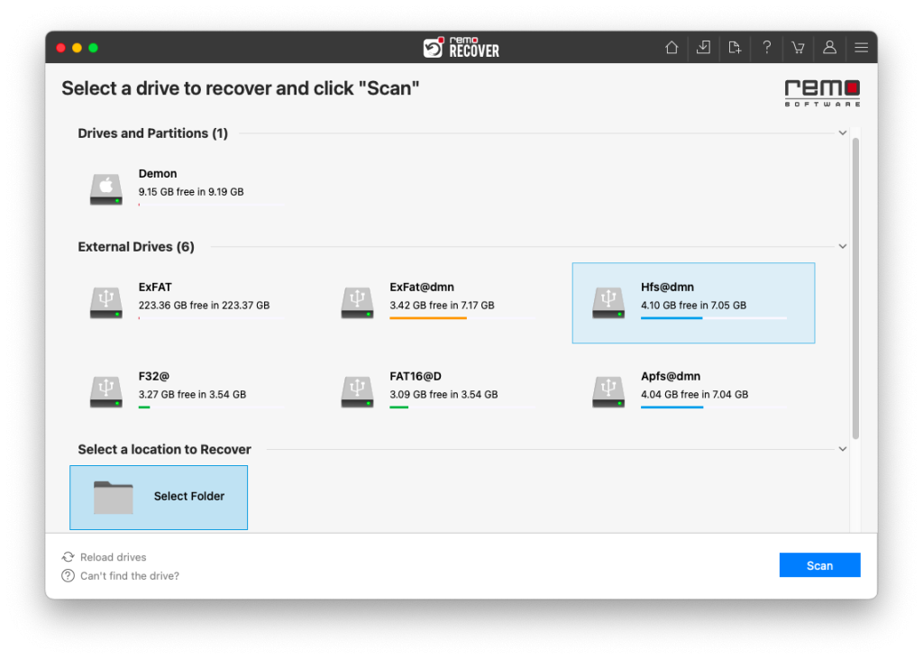 select a location from where you want to recover deleted files on mac from.